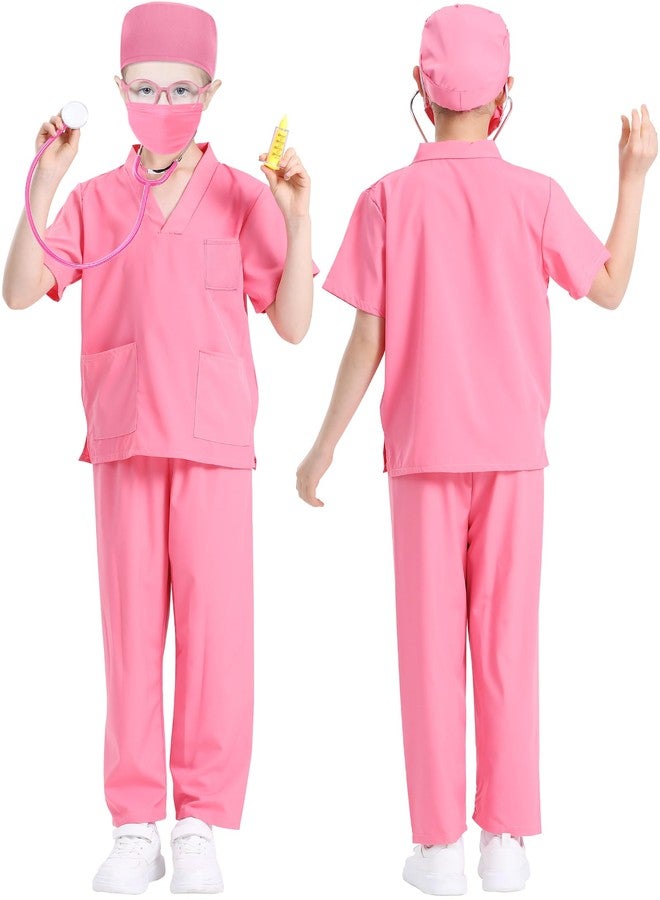 ICECUTE Doctor Scrubs for Kids,7 Pcs Scrubs Costume with Accessories,Halloween Costume for Boy Girls,3-11 Years (Pink, 5-6T) - Image 2